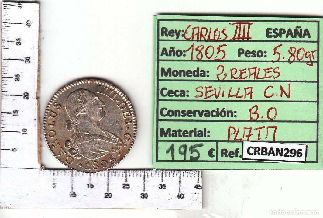 M&uuml;nzen von Spanien: CRBAN296 MONEDA ESPA&Ntilde;A 2 REALES 1805 CARLOS IV SEVILLA