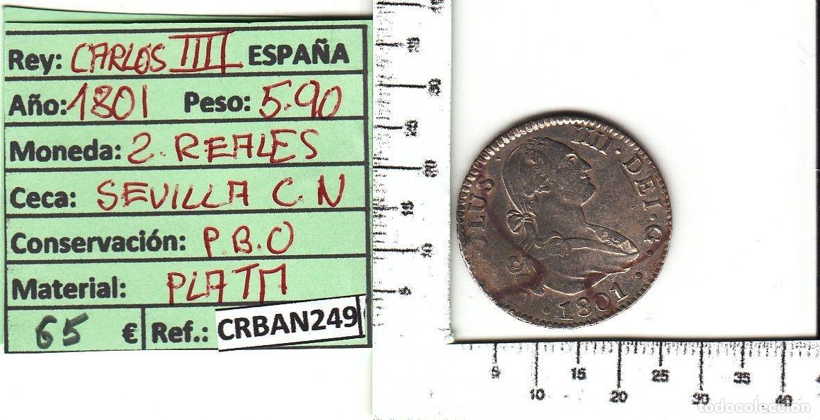 Monete da Spagna: CRBAN249 MONEDA ESPA&Ntilde;A 2 REALES 1801 CARLOS IV SEVILLA