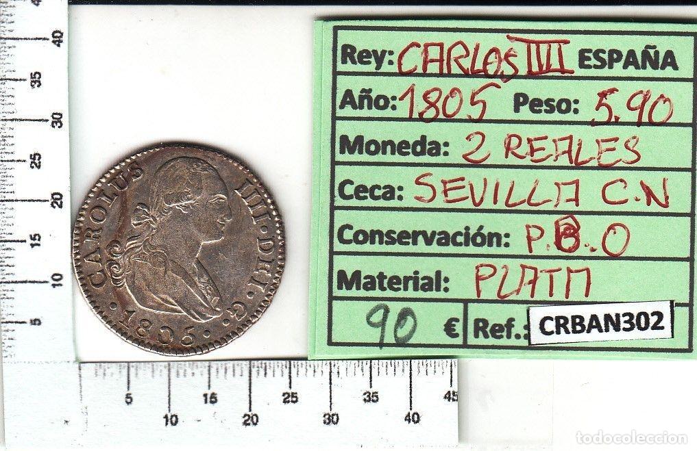 Monete da Spagna: CRBAN302 MONEDA ESPA&Ntilde;A 2 REALES 1805 CARLOS IV SEVILLA