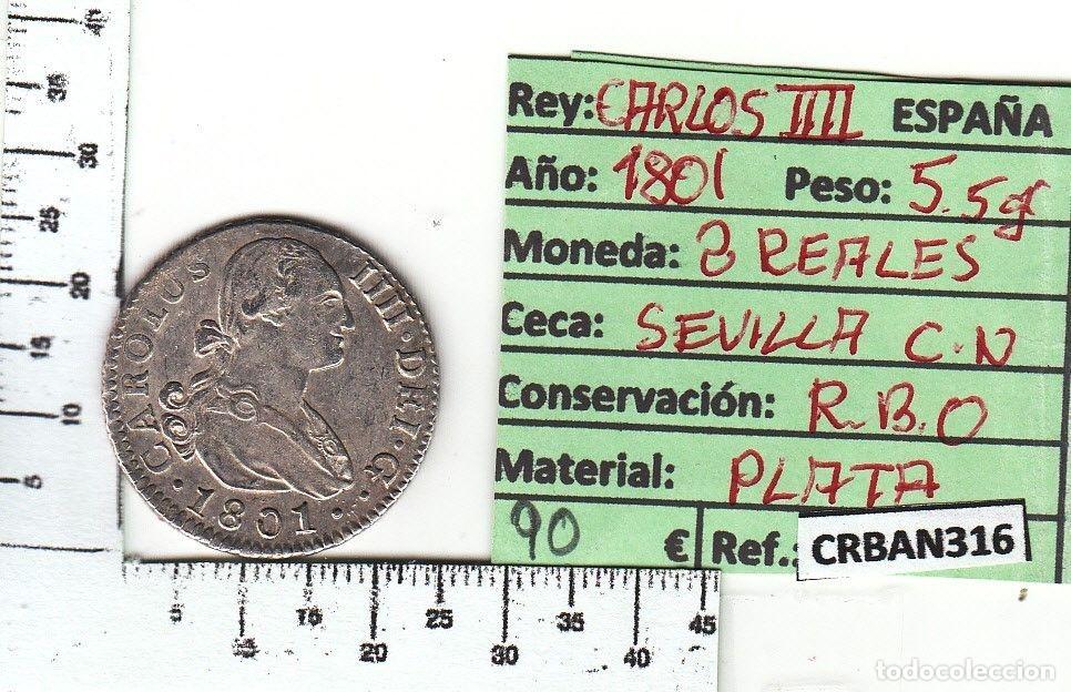 Monete da Spagna: CRBAN316 MONEDA ESPA&Ntilde;A 2 REALES 1801 CARLOS IV SEVILLA