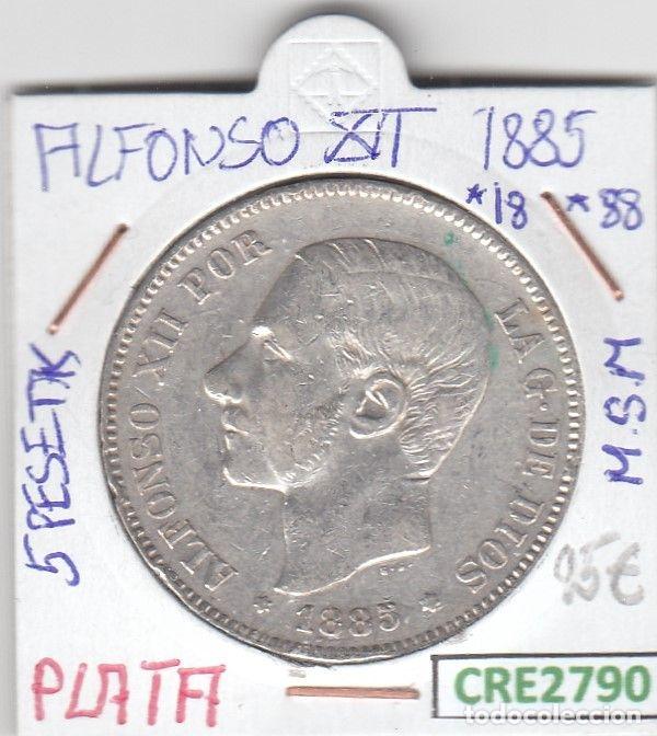 Coins of Spain: CRE2790 MONEDA ESPA&Ntilde;A 5 PESETAS ALFONSO XII 1885 *18 *88 MSM PLATA