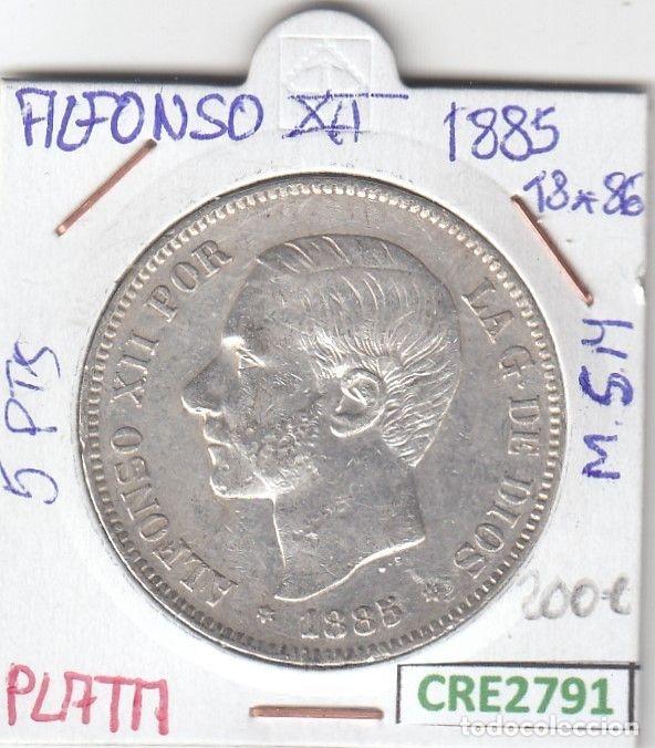 Coins of Spain: CRE2791 MONEDA ESPA&Ntilde;A 5 PESETAS ALFONSO XII 1885 *18 *86 MSM PLATA