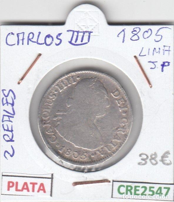 Coins of Spain: CRE2547 MONEDA ESPA&Ntilde;A 2 REALES LIMA CARLOS IV 1805