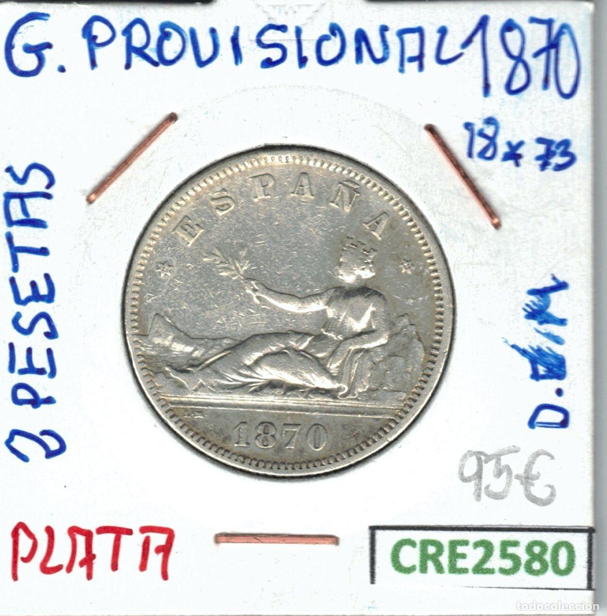 Coins of Spain: CRE2580 MONEDA 2 PTAS GOBIERNO PROVISIONAL PLATA 1870