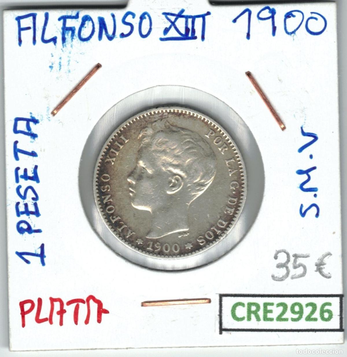 Coins of Spain: CRE2926 MONEDA ESPA&Ntilde;A 1 PTA ALFONSO XIII PLATA 1900