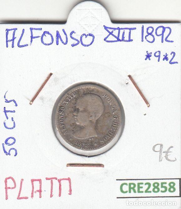 Monedas de Espa&ntilde;a: CRE2858 MONEDA ESPA&Ntilde;A ALFONSO XIII 50 CENTIMOS 1892 *9*2 PLATA BC