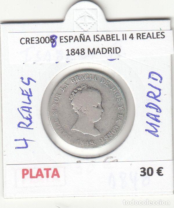 Coins of Spain: CRE3008 MONEDA ESPA&Ntilde;A ISABEL II 4 REALES 1848 MADRID PLATA
