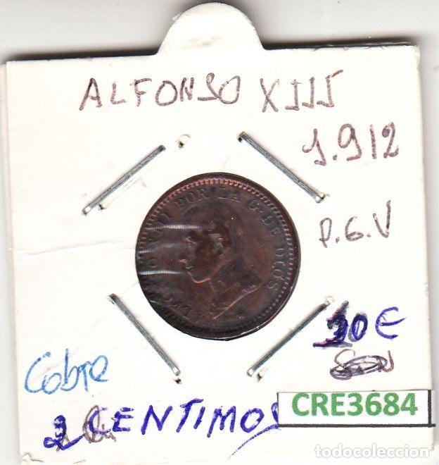 Moedas de Espanha: CRE3684 MONEDA ESPA&Ntilde;A 2 CENTIMOS ALFONSO XIII 1912 PGV COBRE