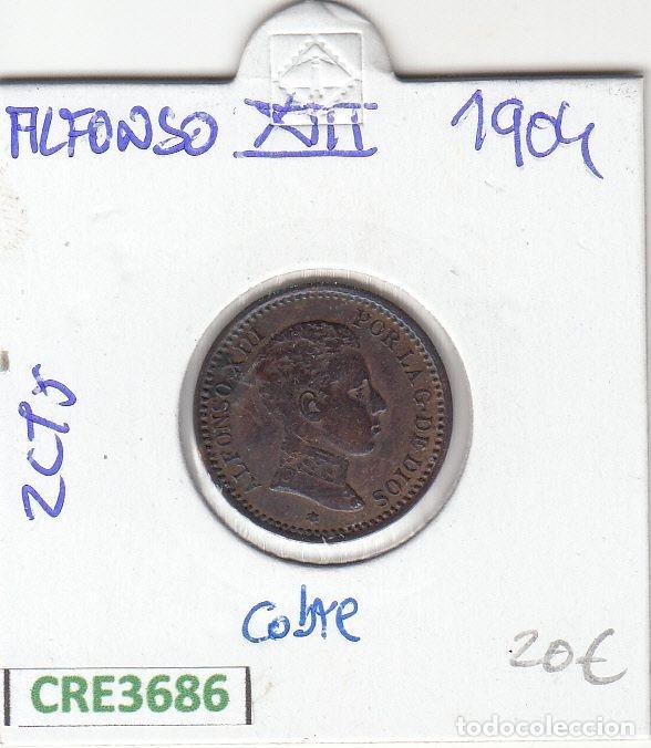 Coins of Spain: CRE3686 MONEDA ESPA&Ntilde;A 2 CENTIMOS ALFONSO XIII 1904 COBRE