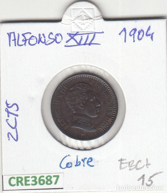 Coins of Spain: CRE3687 MONEDA ESPA&Ntilde;A 2 CENTIMOS ALFONSO XIII 1904 COBRE EBC