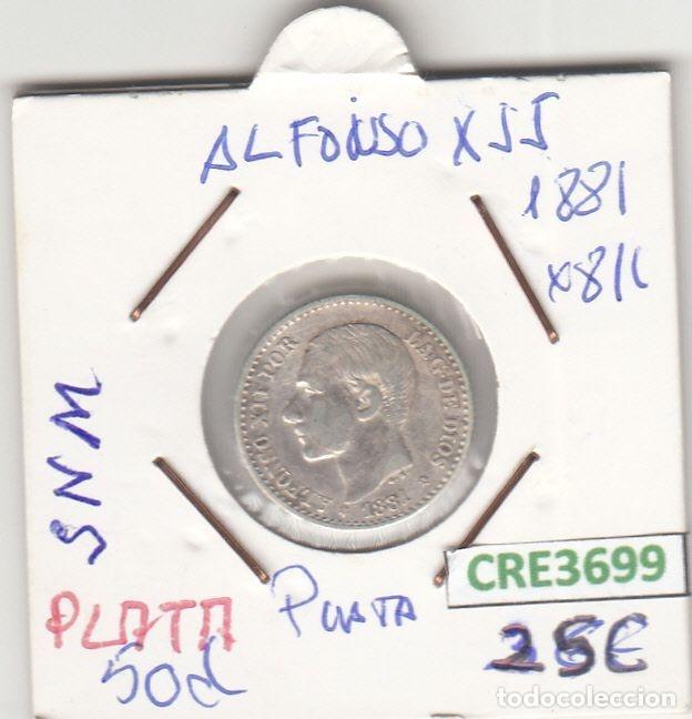 Coins of Spain: CRE3699 MONEDA ESPA&Ntilde;A 50 CENTIMOS ALFONSO XII 1881*81 SNM PLATA