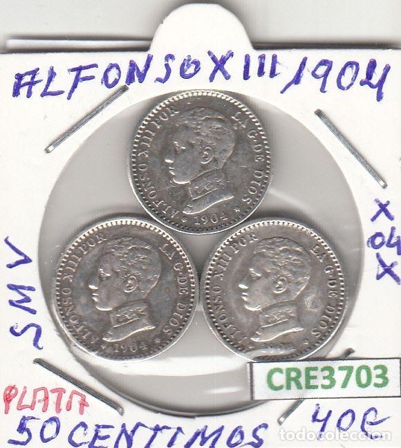 Coins of Spain: CRE3703 LOTE MONEDAS ESPA&Ntilde;A 50 CENTIMOS ALFONSO XIII 1904 *04 SMV PLATA