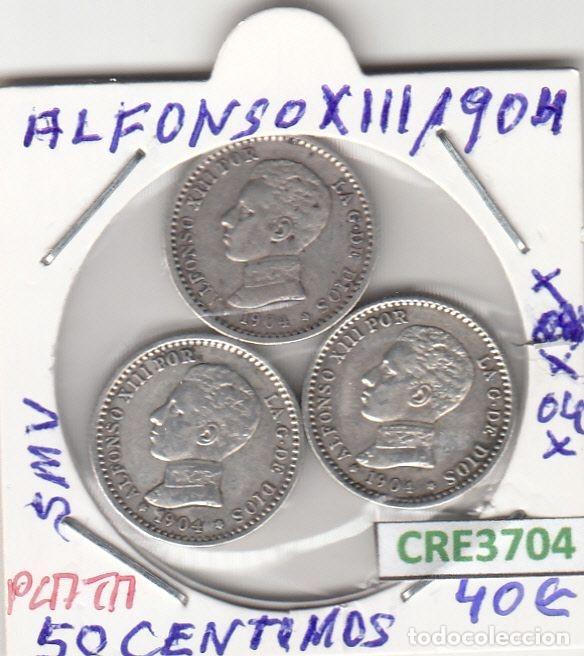 Coins of Spain: CRE3704 LOTE MONEDAS ESPA&Ntilde;A 50 CENTIMOS ALFONSO XIII 1904 *04 SMV PLATA