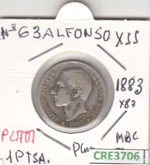 Coins of Spain: CRE3706 MONEDA ESPA&Ntilde;A 1 PESETA ALFONSO XII 1883 *83 PLATA MBC