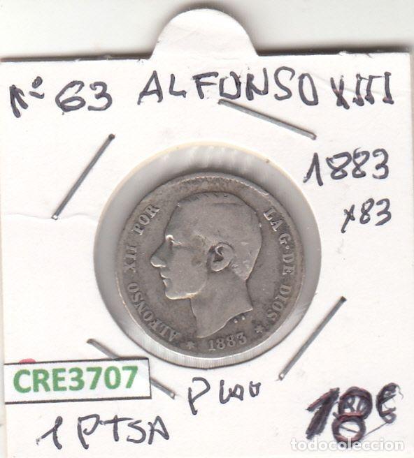 Coins of Spain: CRE3707 MONEDA ESPA&Ntilde;A 1 PESETA ALFONSO XII 1883 *83 PLATA MBC