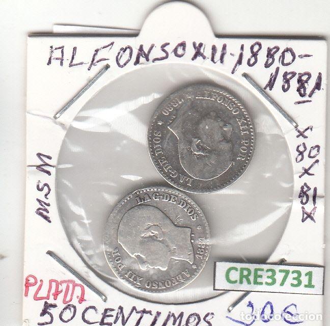 Coins of Spain: CRE3731 LOTE MONEDAS ESPA&Ntilde;A 50 CENTIMOS ALFONSO XIII 1880-81 MSM PLATA