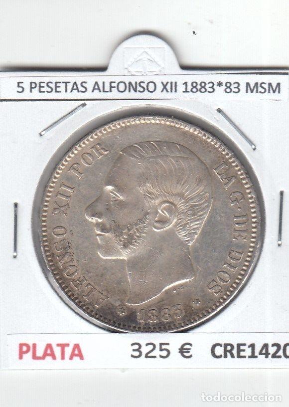 Coins of Spain: CRE1420 MONEDA ESPA&Ntilde;A 5 PESETAS ALFONSO XII 1883*83 MSM MBC+ BRILLO ORIGINAL