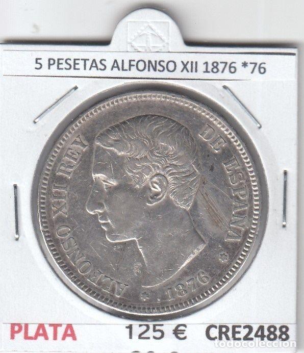 Coins of Spain: CRE2488 MONEDA ESPA&Ntilde;A 5 PESETAS ALFONSO XII 1876 *76 MBC+