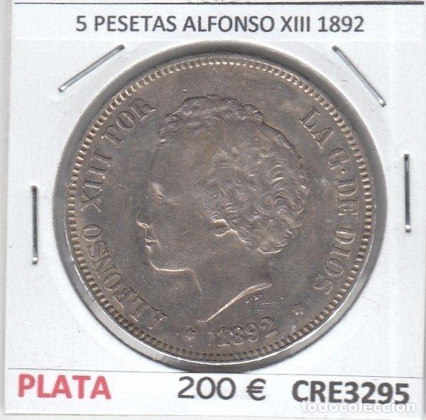 Coins of Spain: CRE3295 MONEDA ESPA&Ntilde;A 5 PESETAS ALFONSO XIII 1892 MBC+