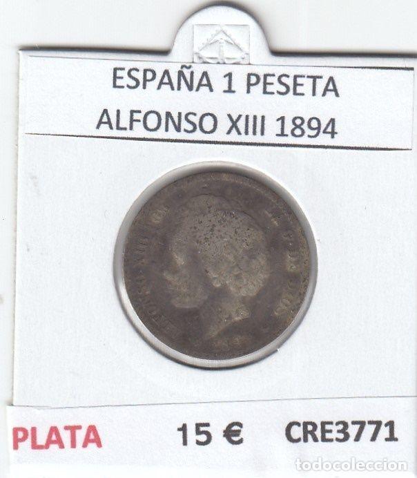 Coins of Spain: CRE3771 MONEDA ESPA&Ntilde;A 1 PESETA PLATA ALFONSO XIII 1894 BC