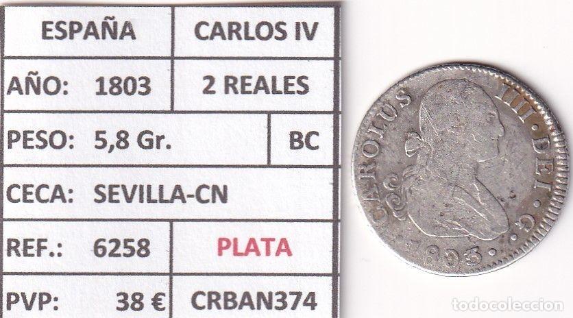 Coins of Spain: CRBAN374 MONEDA ESPA&Ntilde;A CARLOS IV 2 REALES 1803 (VER DESCRIPCION EN FOTO)