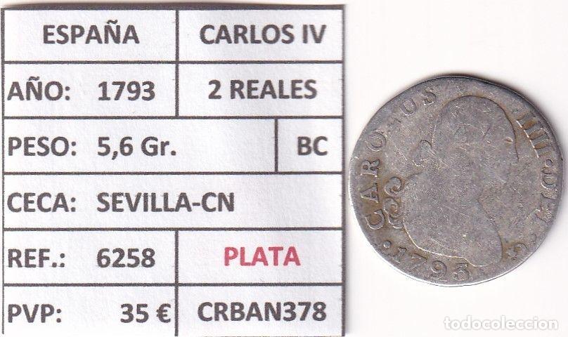 Coins of Spain: CRBAN378 MONEDA ESPA&Ntilde;A CARLOS IV 2 REALES 1793 (VER DESCRIPCION EN FOTO)