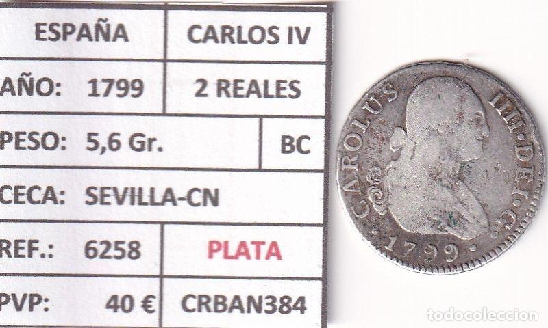 Coins of Spain: CRBAN384 MONEDA ESPA&Ntilde;A CARLOS IV 2 REALES 1799 (VER DESCRIPCION EN FOTO)