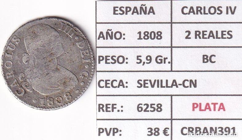 Monedas de Espa&ntilde;a: CRBAN391 MONEDA ESPA&Ntilde;A CARLOS IV 2 REALES 1808 (VER DESCRIPCION EN FOTO)