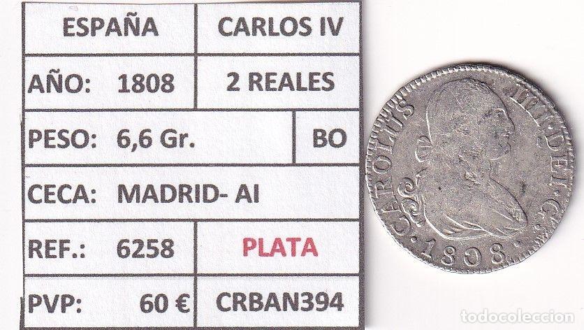 Monedas de Espa&ntilde;a: CRBAN394 MONEDA ESPA&Ntilde;A CARLOS IV 2 REALES 1808 (VER DESCRIPCION EN FOTO)