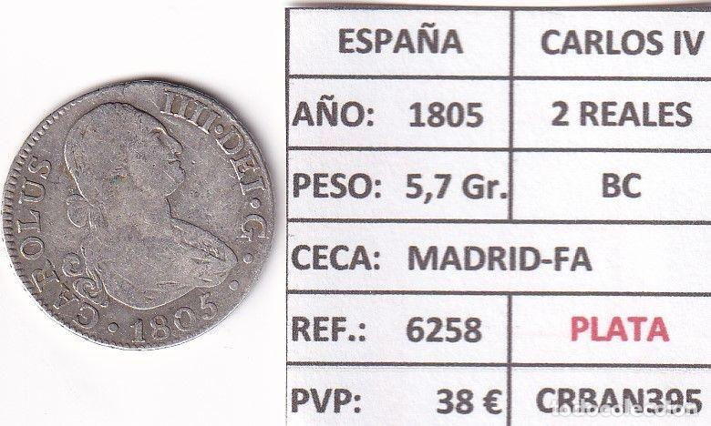 Monedas de Espa&ntilde;a: CRBAN395 MONEDA ESPA&Ntilde;A CARLOS IV 2 REALES 1805 (VER DESCRIPCION EN FOTO)