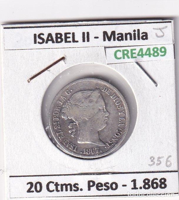 Coins of Spain: CRE4489 MONEDA ESPA&Ntilde;A ISABEL II 20 CTMS ESCUDO 1868 MANILA