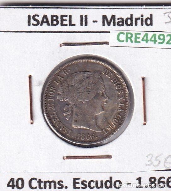 Coins of Spain: CRE4492 MONEDA ESPA&Ntilde;A ISABEL II 40 CTMS ESCUDO 1866 MADRID