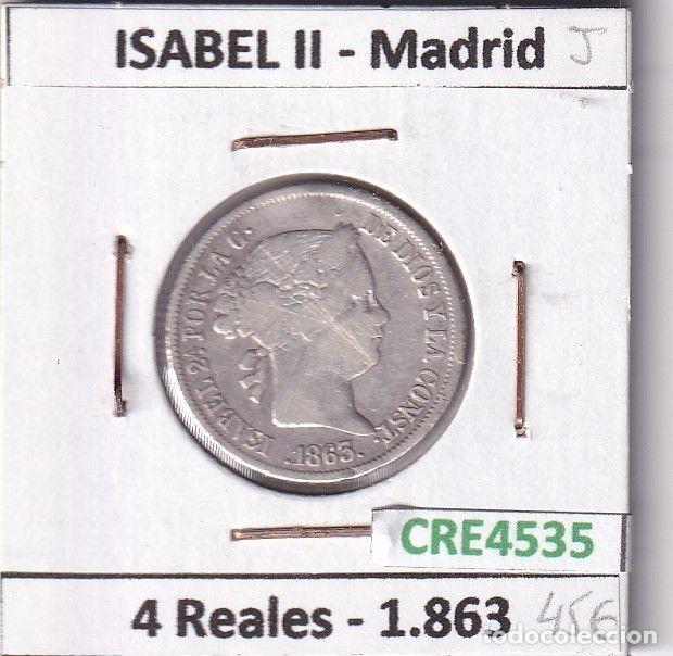 Coins of Spain: CRE4535 MONEDA ESPA&Ntilde;A ISABEL II 4 REALES 1863 MADRID