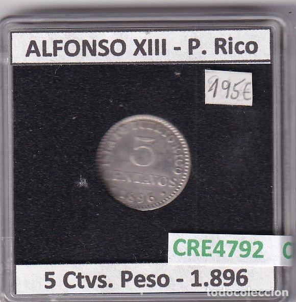 Monedas de Espa&ntilde;a: CRE4792 MONEDA ESPA&Ntilde;A ALFONSO XIII 5 CENTAVOS DE PESO 1896 PUERTO RICO