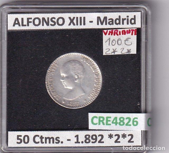 Monedas de Espa&ntilde;a: CRE4826 MONEDA ESPA&Ntilde;A ALFONSO XIII 50 CTIMS 1892 *2*2 VARIANTE MADRID