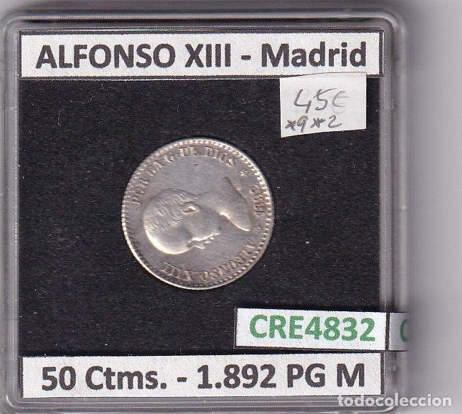Monnaies d'Espagne: CRE4832 MONEDA ESPA&Ntilde;A ALFONSO XIII 50 CTIMS 1892 *9*2 PG M MADRID
