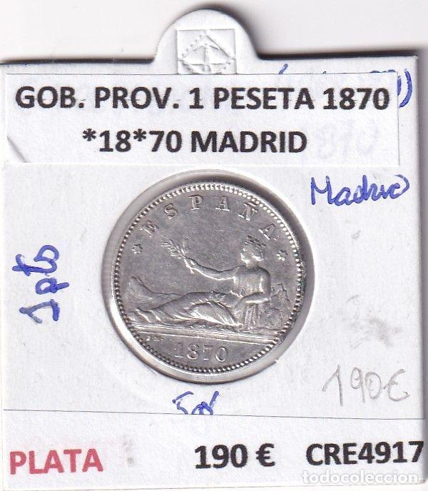 Coins of Spain: CRE4917 MONEDA ESPA&Ntilde;A GOBIERNO PROVISIONAL 1 PESETA 1870 *18*70 MADRID