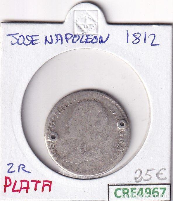 Coins of Spain: CRE4967 MONEDA ESPA&Ntilde;A JOSE I 4 REALES 1812 AGUJEROS PLATA