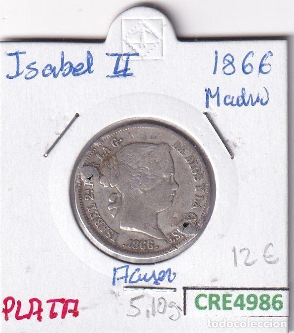 Moedas de Espanha: CRE4986 MONEDA ESPA&Ntilde;A ISABEL II 40 CENT ESCUDOS 1866 MADRID AGUJERO