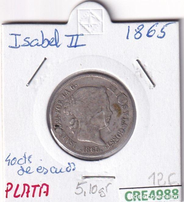 Moedas de Espanha: CRE4988 MONEDA ESPA&Ntilde;A ISABEL II 40 CENT ESCUDOS 1865 PLATA