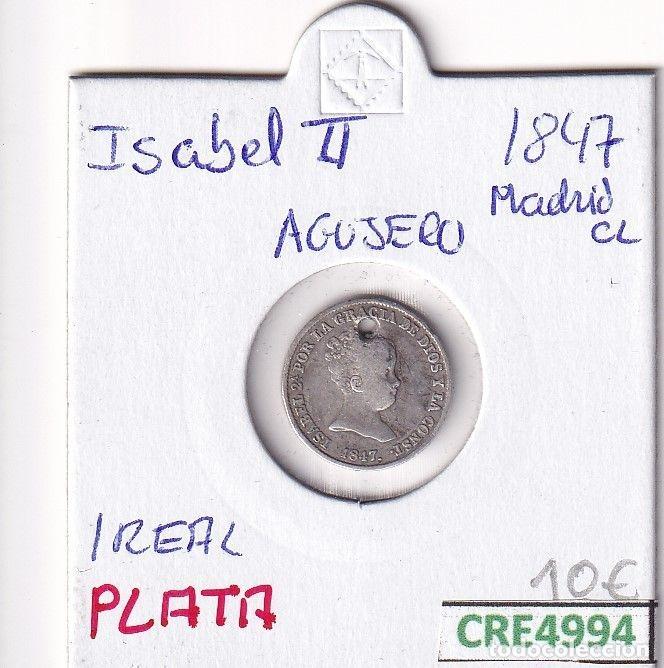 Moedas de Espanha: CRE4994 MONEDA ESPA&Ntilde;A ISABEL II 1 REAL 1847 MADRID CL AGUJERO PLATA