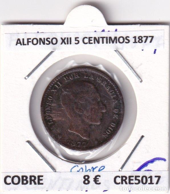 Coins of Spain: CRE5017 MONEDA ESPA&Ntilde;A ALFONSO XII 5 CENTIMOS 1877 COBRE