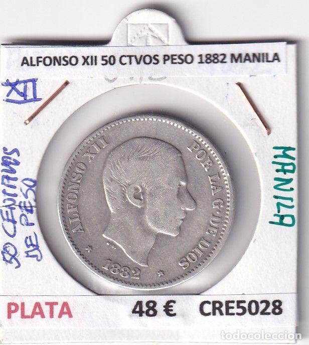 M&uuml;nzen von Spanien: CRE5028 MONEDA ESPA&Ntilde;A ALFONSO XII 50 CENTAVOS PESO 1882 MANILA PLATA