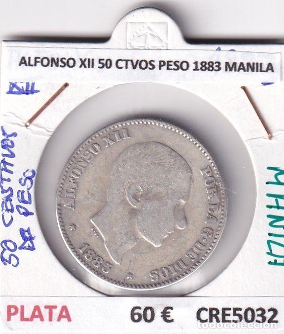 M&uuml;nzen von Spanien: CRE5032 MONEDA ESPA&Ntilde;A ALFONSO XII 50 CENTAVOS PESO 1883 MANILA PLATA