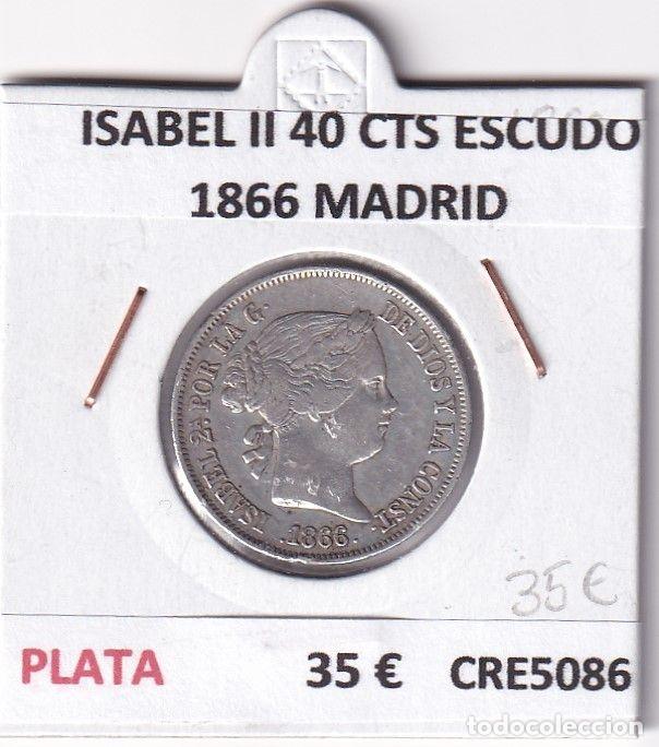 Coins of Spain: CRE5086 MONEDA ESPA&Ntilde;A ISABEL II 40 CTS DE ESCUDO 1866 MADRID PLATA
