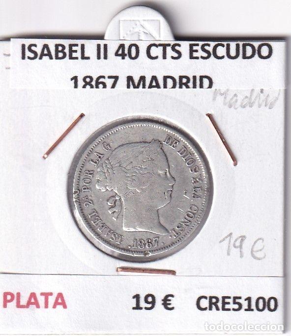 Monedas de Espa&ntilde;a: CRE5100 MONEDA ESPA&Ntilde;A ISABEL II 40 CTS DE ESCUDO 1867 MADRID PLATA
