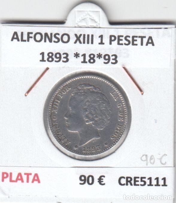 Monedas de Espa&ntilde;a: CRE5111 MONEDA ESPA&Ntilde;A ALFONSO XIII 1 PESETA 1893 *18*93 PLATA