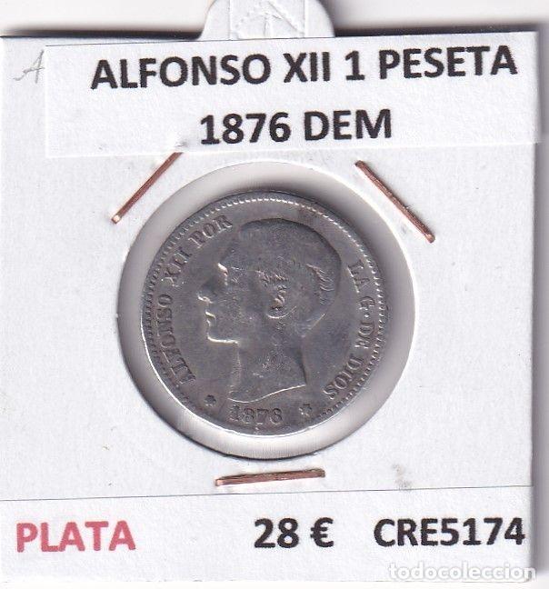 Moedas de Espanha: CRE5174 MONEDA ESPA&Ntilde;A ALFONSO XII 1 PESETA 1876 DEM PLATA
