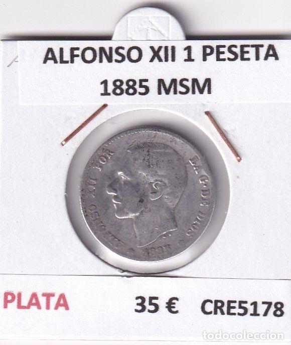 Monnaies d'Espagne: CRE5178 MONEDA ESPA&Ntilde;A ALFONSO XII 1 PESETA 1885 MSM PLATA