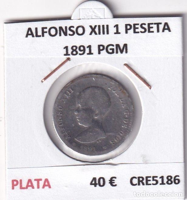 Monnaies d'Espagne: CRE5186 MONEDA ESPA&Ntilde;A ALFONSO XIII 1 PESETA 1891 PGM PLATA
